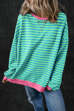 Load image into Gallery viewer, Sky Blue Stripe Oversized Contrast Trim Pullover Sweatshirt
