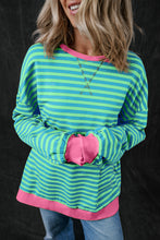 Load image into Gallery viewer, Sky Blue Stripe Oversized Contrast Trim Pullover Sweatshirt
