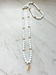 Solid Group White Fully Beaded Lanyard