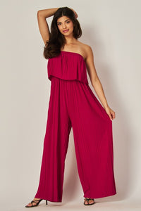 Cerise Pleated Sleeveless Romper