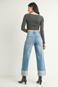 Petite Cuffed Slim Wide Jeans