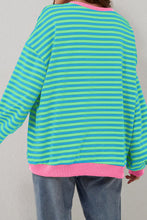 Load image into Gallery viewer, Sky Blue Stripe Oversized Contrast Trim Pullover Sweatshirt
