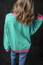 Load image into Gallery viewer, Sky Blue Stripe Oversized Contrast Trim Pullover Sweatshirt
