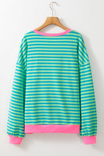 Load image into Gallery viewer, Sky Blue Stripe Oversized Contrast Trim Pullover Sweatshirt
