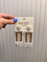 Load image into Gallery viewer, Beaded White+Gold Boho Earrings
