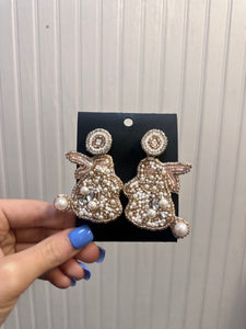 Beaded Bunny Pearl Earrings