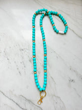 Load image into Gallery viewer, Solid Group Turquoise Fully Beaded Lanyard
