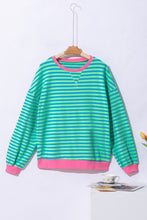 Load image into Gallery viewer, Sky Blue Stripe Oversized Contrast Trim Pullover Sweatshirt
