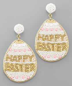 Beaded Happy Easter Egg Earrings