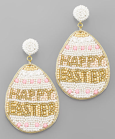 Beaded Happy Easter Egg Earrings