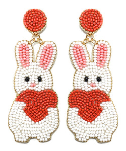 Beaded Bunny+Heart Earrings