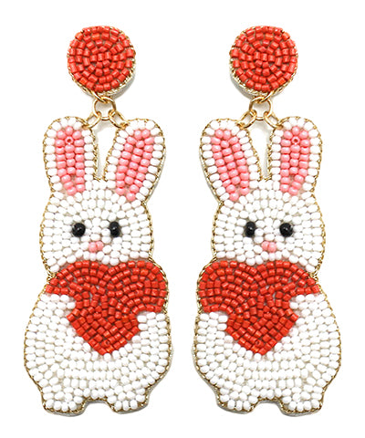 Beaded Bunny+Heart Earrings