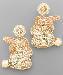 Beaded Bunny Pearl Earrings