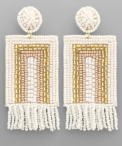 Beaded White+Gold Boho Earrings