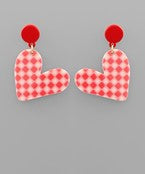 Checker Pattern Heart Dangle Earrings